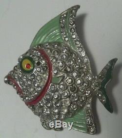 Vintage Rhinestone Enamel Fish Brooch Pin Figural GREAT