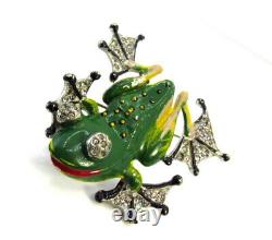 Vintage Rhinestone Enamel Frog Brooch Pin Figural Chanel Novelty Co