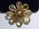 Vintage Rhinestone Faux Pearl Yellow Open Back Glass Gold Tone Brooch Pendant