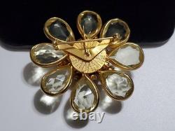 Vintage Rhinestone Faux Pearl Yellow Open Back Glass Gold Tone Brooch Pendant