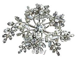 Vintage Rhinestone Floral Brooch Massive Pin Austria Costume Jewelry