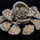 Vintage Rhinestone Flower Brooch Pin Mid Century Silver Tone Dimensional Floral