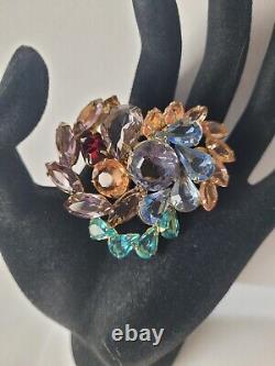 Vintage Rhinestone Heart Brooch Large 2 Fruit Salad Open Back Unsigned Designer