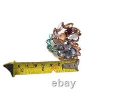 Vintage Rhinestone Heart Brooch Large 2 Fruit Salad Open Back Unsigned Designer