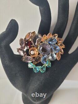 Vintage Rhinestone Heart Brooch Large 2 Fruit Salad Open Back Unsigned Designer