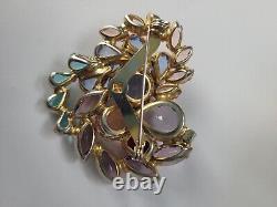 Vintage Rhinestone Heart Brooch Large 2 Fruit Salad Open Back Unsigned Designer