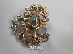 Vintage Rhinestone Heart Brooch Large 2 Fruit Salad Open Back Unsigned Designer