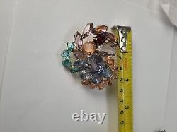 Vintage Rhinestone Heart Brooch Large 2 Fruit Salad Open Back Unsigned Designer