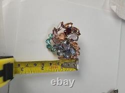 Vintage Rhinestone Heart Brooch Large 2 Fruit Salad Open Back Unsigned Designer