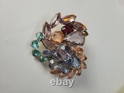 Vintage Rhinestone Heart Brooch Large 2 Fruit Salad Open Back Unsigned Designer