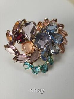 Vintage Rhinestone Heart Brooch Large 2 Fruit Salad Open Back Unsigned Designer