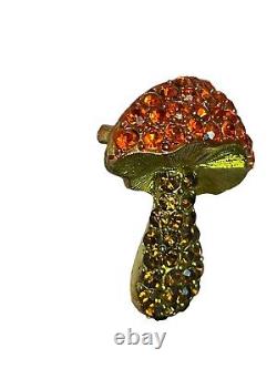 Vintage Rhinestone Mushroom Brooch Orange Multi Gold-tone HFT