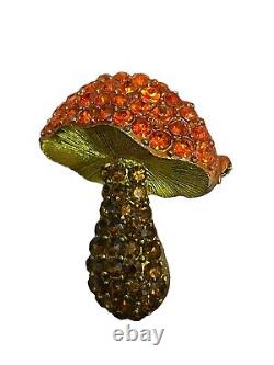 Vintage Rhinestone Mushroom Brooch Orange Multi Gold-tone HFT