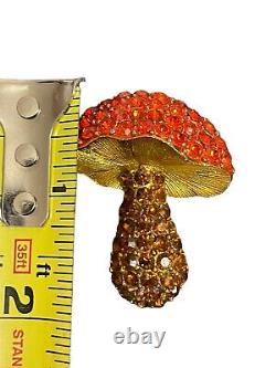 Vintage Rhinestone Mushroom Brooch Orange Multi Gold-tone HFT