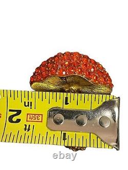 Vintage Rhinestone Mushroom Brooch Orange Multi Gold-tone HFT