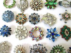 Vintage Rhinestone Pins Brooches Different Colors Shapes & Sizes Lot of 35