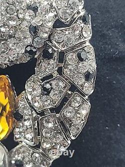 Vintage Rhinestone Snow Leopard Brooch Pin MultiColor Glass Rhinestones Estate