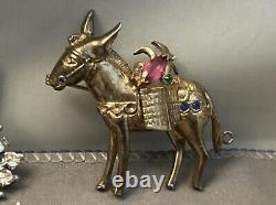 Vintage Rhinestone Sterling Donkey Brooch Pin Large Figural 1940's CoroCraft