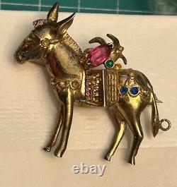 Vintage Rhinestone Sterling Donkey Brooch Pin Large Figural 1940's CoroCraft