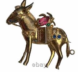 Vintage Rhinestone Sterling Donkey Brooch Pin Large Figural 1940's CoroCraft