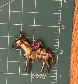 Vintage Rhinestone Sterling Donkey Brooch Pin Large Figural 1940's CoroCraft