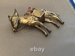 Vintage Rhinestone Sterling Donkey Brooch Pin Large Figural 1940's CoroCraft