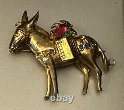 Vintage Rhinestone Sterling Donkey Brooch Pin Large Figural 1940's CoroCraft