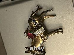 Vintage Rhinestone Sterling Donkey Brooch Pin Large Figural 1940's CoroCraft