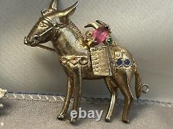 Vintage Rhinestone Sterling Donkey Brooch Pin Large Figural 1940's CoroCraft