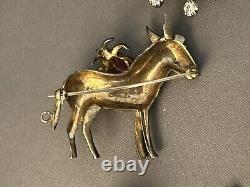 Vintage Rhinestone Sterling Donkey Brooch Pin Large Figural 1940's CoroCraft