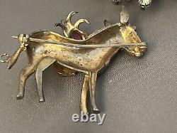 Vintage Rhinestone Sterling Donkey Brooch Pin Large Figural 1940's CoroCraft