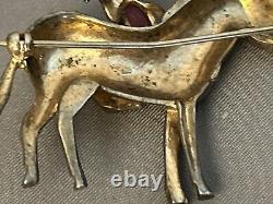 Vintage Rhinestone Sterling Donkey Brooch Pin Large Figural 1940's CoroCraft