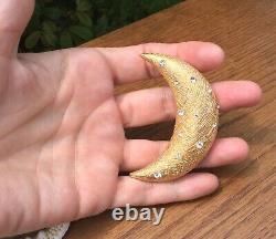 Vintage Rhinestone The Look Of Real Christian Dior Moon Crescent Brooch Pin