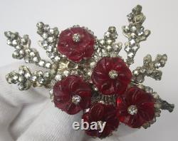 Vintage Rhinestone and Carved Real Movable Miriam Haskell Brooch En Tremblant