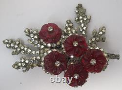 Vintage Rhinestone and Carved Real Movable Miriam Haskell Brooch En Tremblant