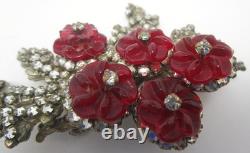 Vintage Rhinestone and Carved Real Movable Miriam Haskell Brooch En Tremblant