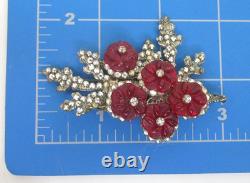 Vintage Rhinestone and Carved Real Movable Miriam Haskell Brooch En Tremblant