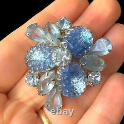 Vintage Rhinestones Brooch Pin Aqua Glass Geode Molded Glass Flower