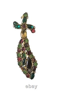 Vintage Robert Gilt Filigree Sword Brooch 3 5/8 Multicolor