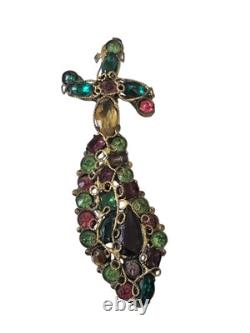 Vintage Robert Gilt Filigree Sword Brooch 3 5/8 Multicolor