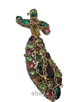 Vintage Robert Gilt Filigree Sword Brooch 3 5/8 Multicolor
