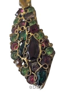 Vintage Robert Gilt Filigree Sword Brooch 3 5/8 Multicolor