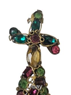 Vintage Robert Gilt Filigree Sword Brooch 3 5/8 Multicolor