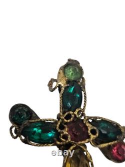 Vintage Robert Gilt Filigree Sword Brooch 3 5/8 Multicolor