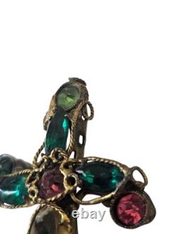 Vintage Robert Gilt Filigree Sword Brooch 3 5/8 Multicolor