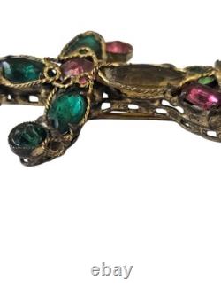 Vintage Robert Gilt Filigree Sword Brooch 3 5/8 Multicolor