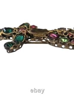 Vintage Robert Gilt Filigree Sword Brooch 3 5/8 Multicolor
