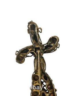 Vintage Robert Gilt Filigree Sword Brooch 3 5/8 Multicolor