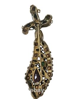 Vintage Robert Gilt Filigree Sword Brooch 3 5/8 Multicolor