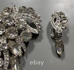 Vintage Rosenberg Ice AB Rhinestone Brooch & Clip On Earrings